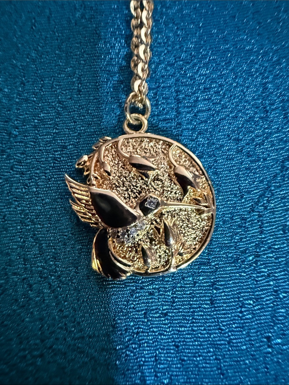 Gold-Tone Hummingbird Pendant Necklace - Gold and Black